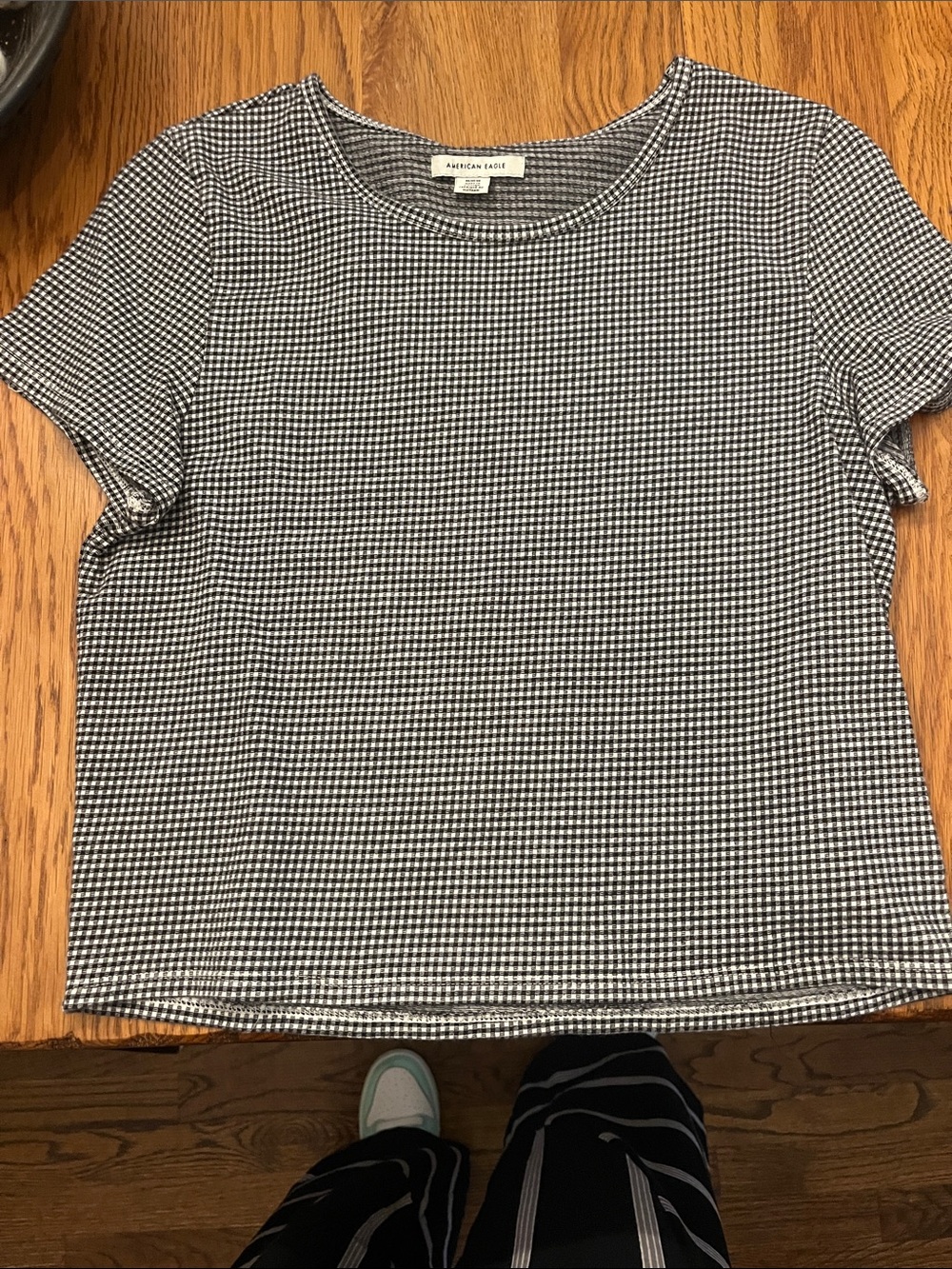 American Eagle Black & White Gingham Short Sleeve Tee
